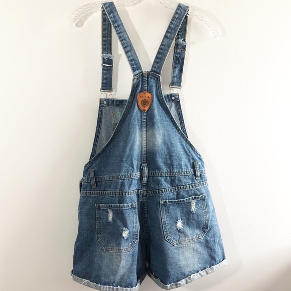 SOLD Distressed denim  overalls shortalls MED - Picture 2 of 8